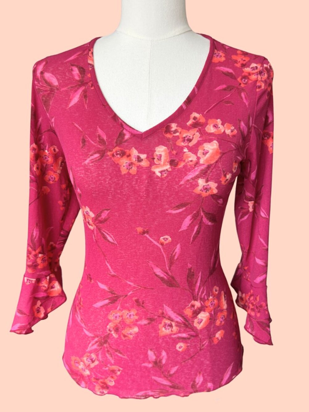 Y2K Pink Floral Mesh Sleeve Top